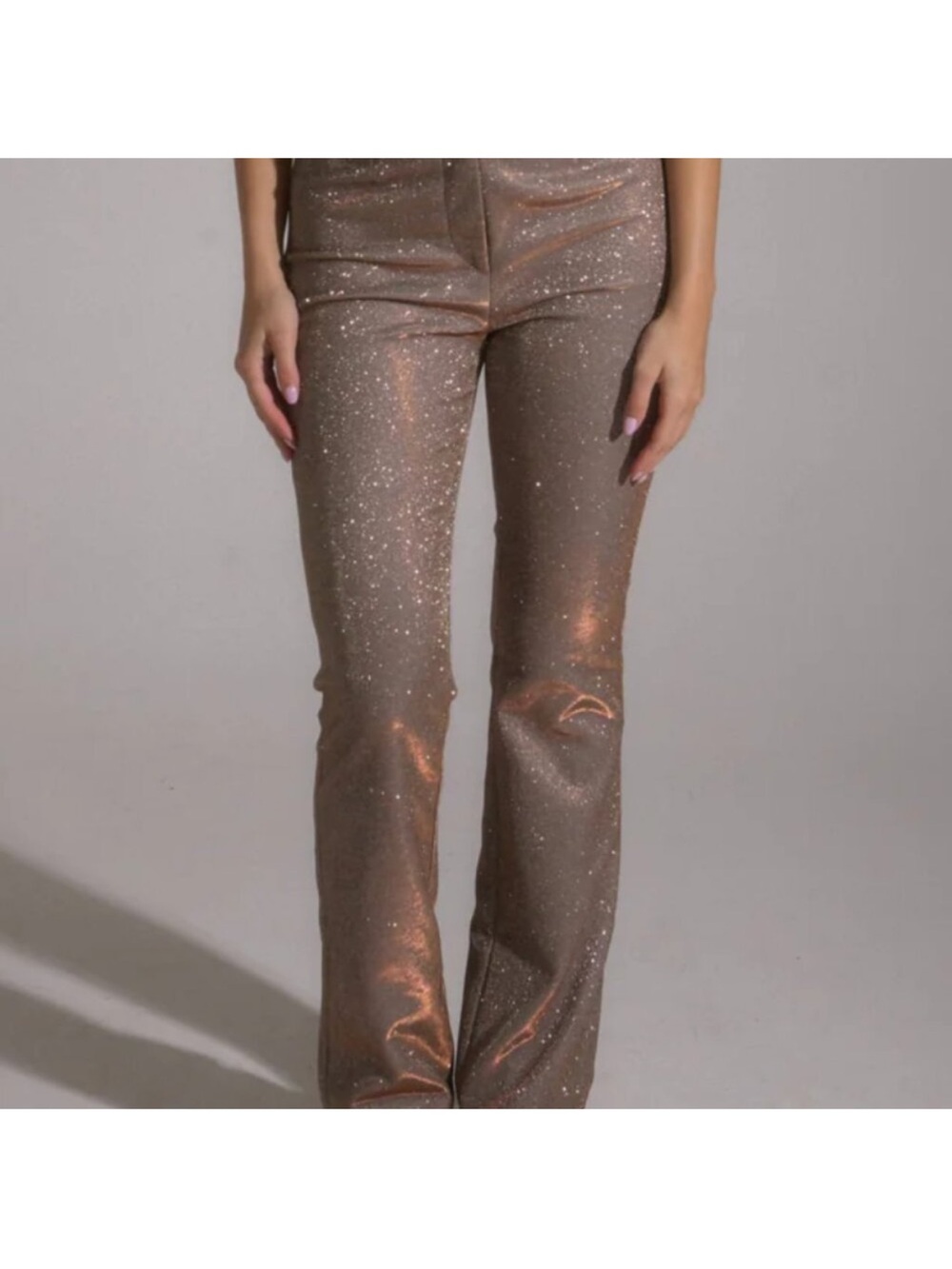 SLA the Label Sparkle Metallic Copper Flare Pants - Women